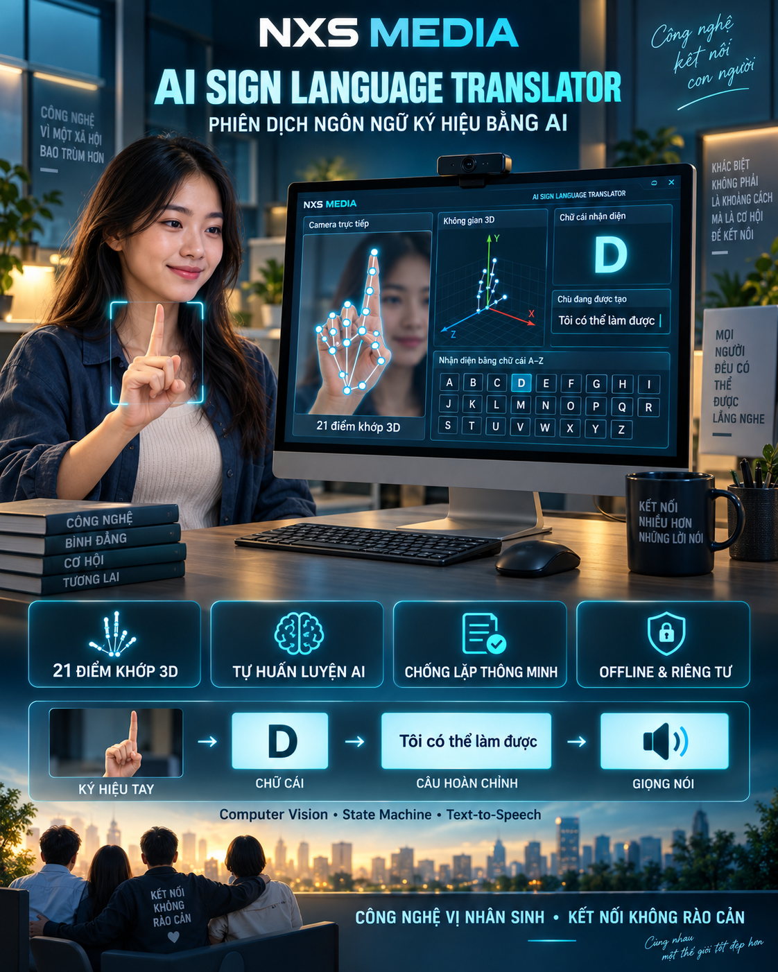 AI Sign Language Translator nhận diện ký hiệu tay thành chữ và giọng nói